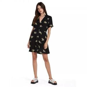 VOLCOM - STORMY TROPIX SS DRESS Black Mini Dress Summer Floral Size Large